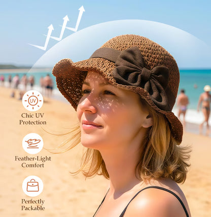 🌴Straw Hat with Retro Bow– Stylish Sun Protection Without the Heat