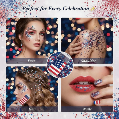 4th of July Glitter Stick| Red, White & Blue Body & Hair Sparkle for Independence Day Party,Festival & Fun Holiday Look