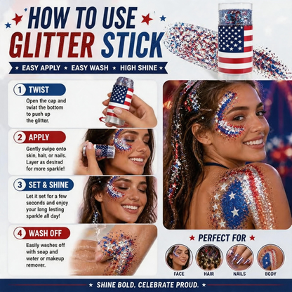 4th of July Glitter Stick| Red, White & Blue Body & Hair Sparkle for Independence Day Party,Festival & Fun Holiday Look