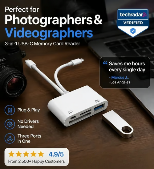 🏆Flash Sale⚡ 50K+ SOLD! Almost Gone-🔥3-in-1 USB-C Memory Card Reader