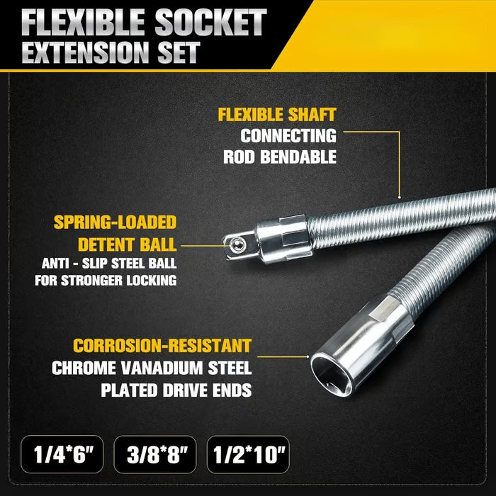 🔥Last Day 50% OFF🔥2026 Hot Sale💖1/2 Inch 35cm Socket Ratchet Wrench Set - 3 Bendable Shafts, Wrench Extender Tool, Connecting Rod