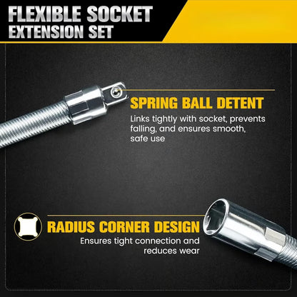 🔥Last Day 50% OFF🔥2026 Hot Sale💖1/2 Inch 35cm Socket Ratchet Wrench Set - 3 Bendable Shafts, Wrench Extender Tool, Connecting Rod