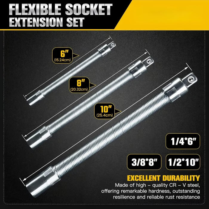 🔥Last Day 50% OFF🔥2026 Hot Sale💖1/2 Inch 35cm Socket Ratchet Wrench Set - 3 Bendable Shafts, Wrench Extender Tool, Connecting Rod
