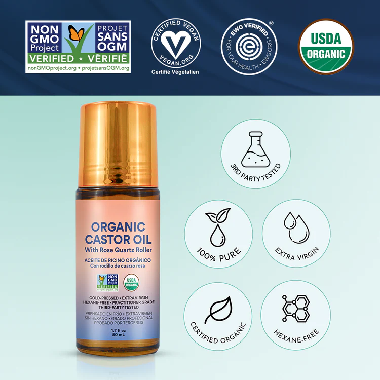 Organic Golden Castor Oil Roll-On with Rose Quartz