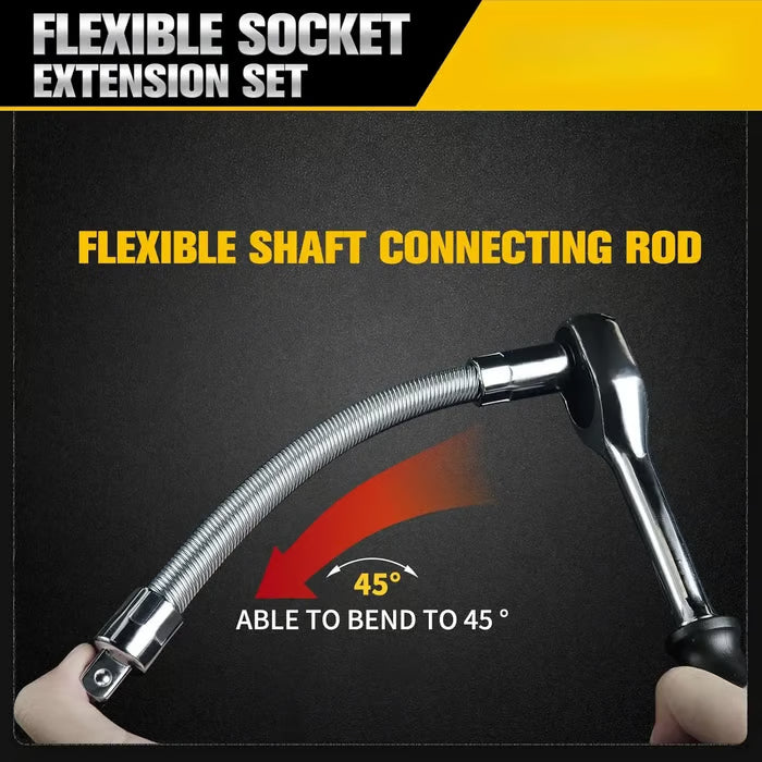 🔥Last Day 50% OFF🔥2026 Hot Sale💖1/2 Inch 35cm Socket Ratchet Wrench Set - 3 Bendable Shafts, Wrench Extender Tool, Connecting Rod