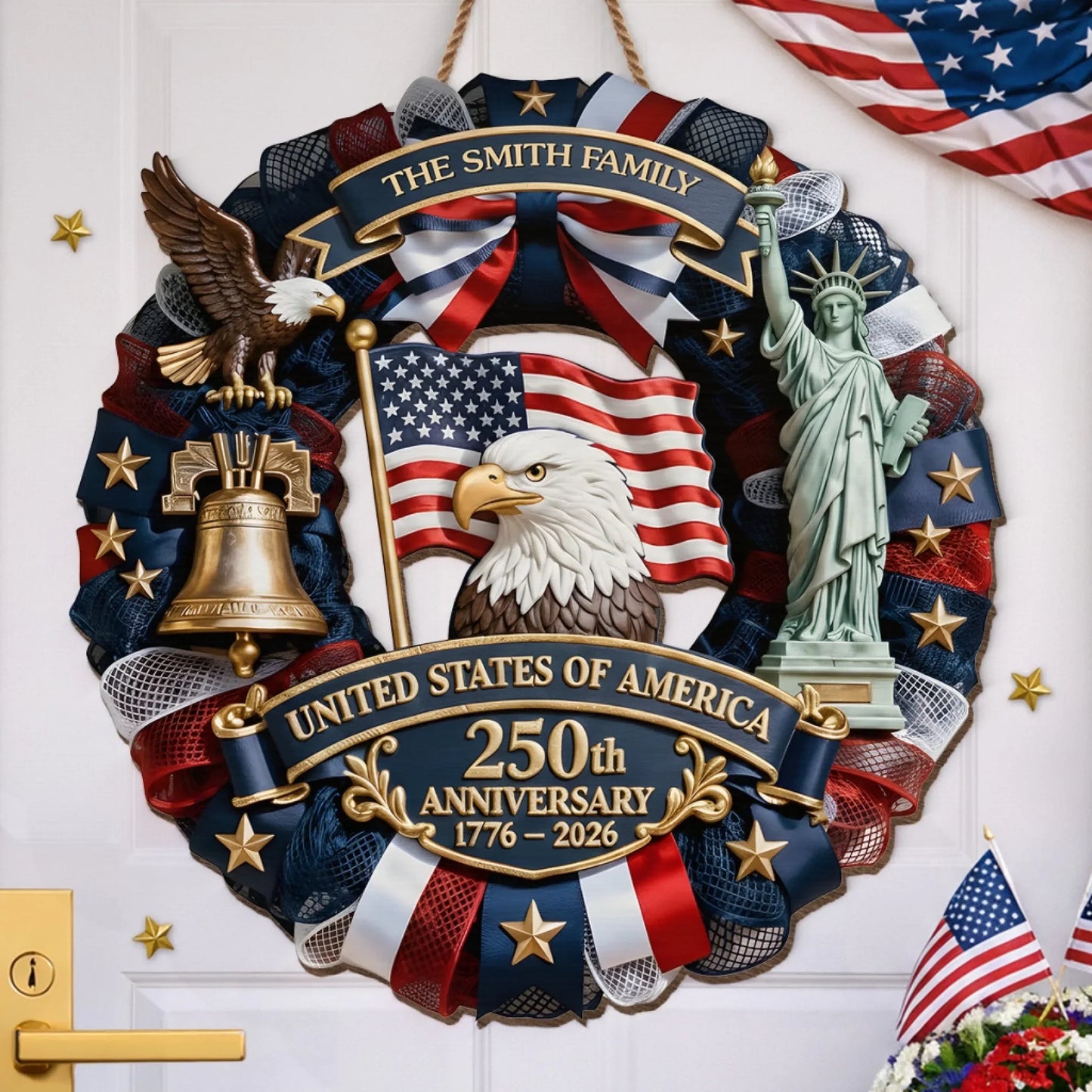 America Wood Sign - Personalized America 250th Anniversary Gifts For Mom, Dad, Brother, Sister, Kids - Family Forever United