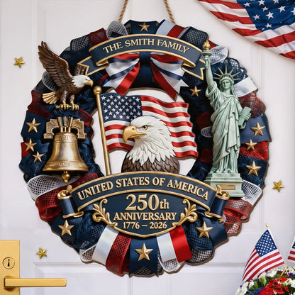America Wood Sign - Personalized America 250th Anniversary Gifts For Mom, Dad, Brother, Sister, Kids - Family Forever United
