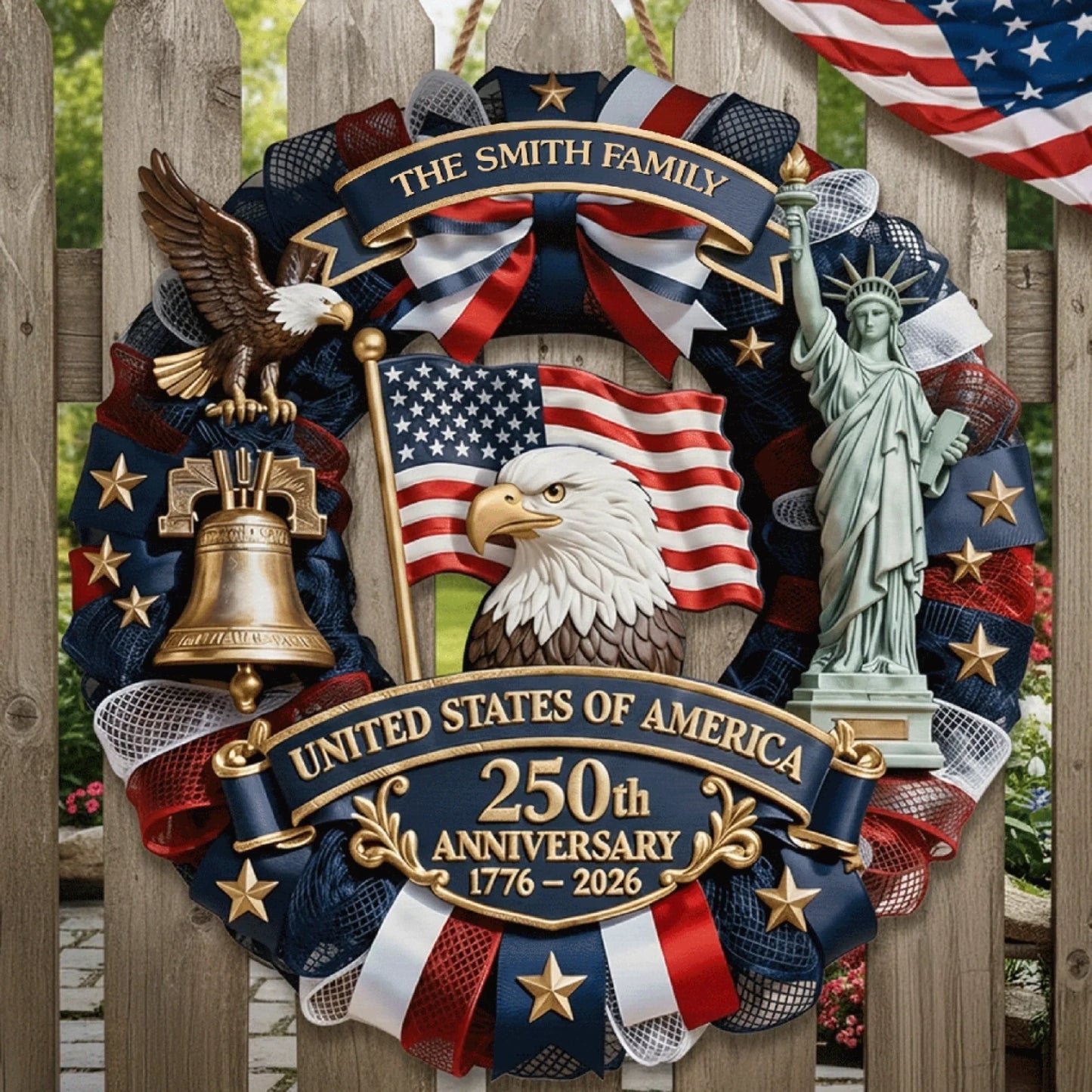 America Wood Sign - Personalized America 250th Anniversary Gifts For Mom, Dad, Brother, Sister, Kids - Family Forever United