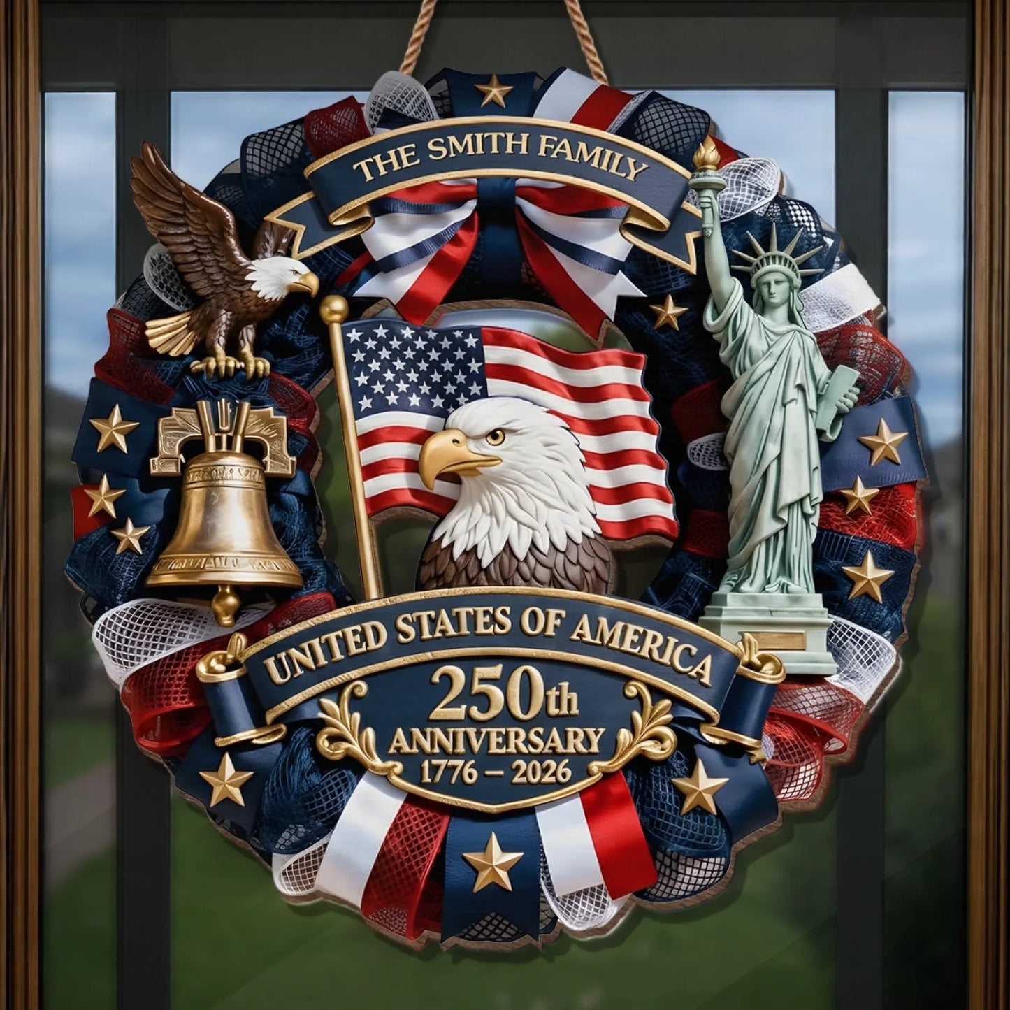 America Wood Sign - Personalized America 250th Anniversary Gifts For Mom, Dad, Brother, Sister, Kids - Family Forever United