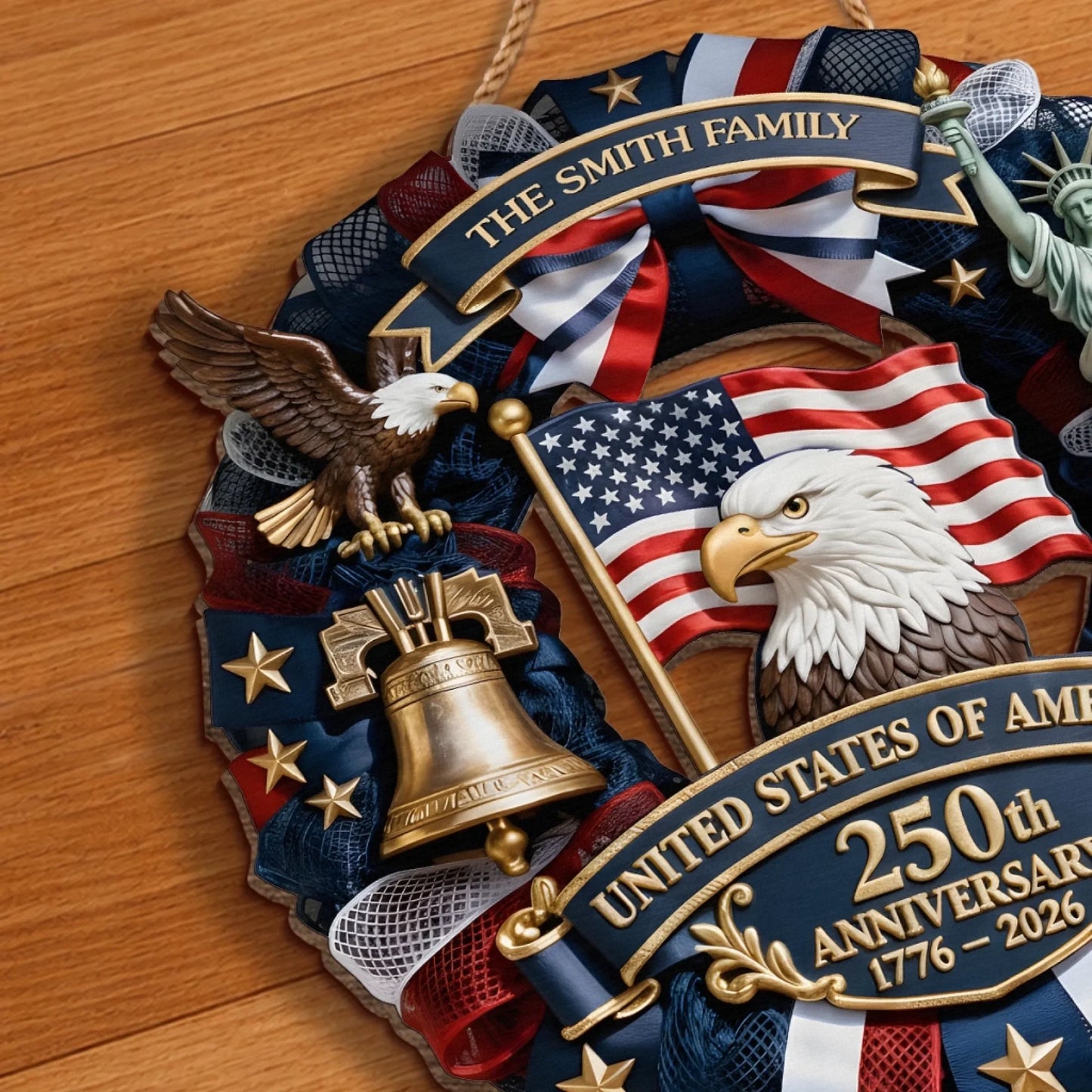 America Wood Sign - Personalized America 250th Anniversary Gifts For Mom, Dad, Brother, Sister, Kids - Family Forever United