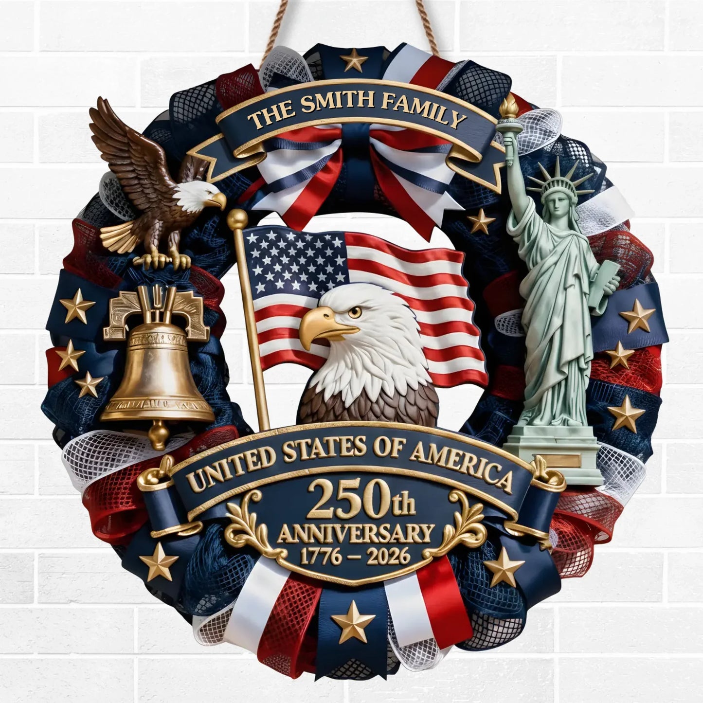 America Wood Sign - Personalized America 250th Anniversary Gifts For Mom, Dad, Brother, Sister, Kids - Family Forever United