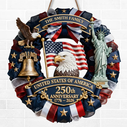 America Wood Sign - Personalized America 250th Anniversary Gifts For Mom, Dad, Brother, Sister, Kids - Family Forever United