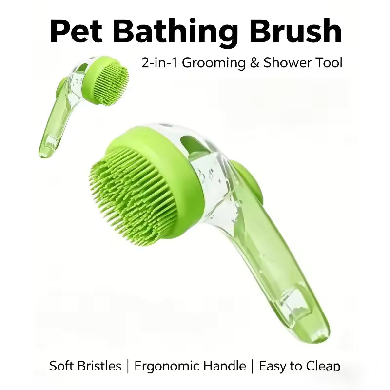 Pet Bath Brush with Shampoo Dispenser, Ergonomic Handle