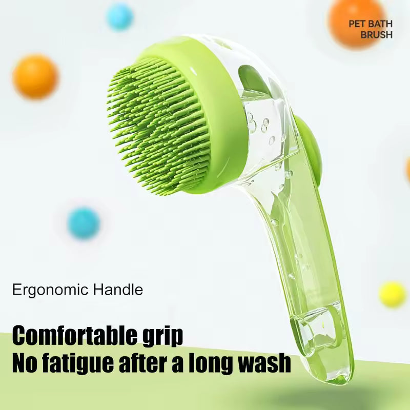 Pet Bath Brush with Shampoo Dispenser, Ergonomic Handle