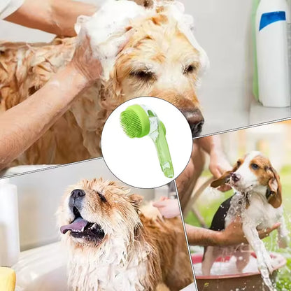 Pet Bath Brush with Shampoo Dispenser, Ergonomic Handle