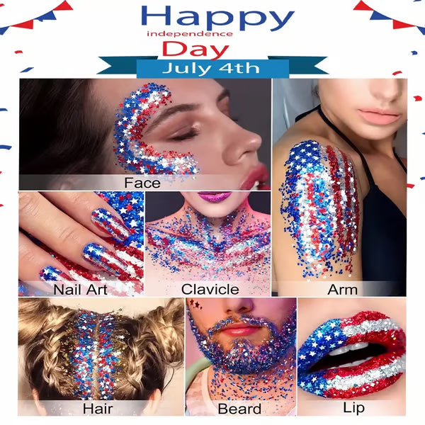 4th of July Glitter Stick| Red, White & Blue Body & Hair Sparkle for Independence Day Party,Festival & Fun Holiday Look