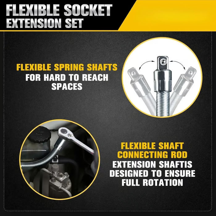 🔥Last Day 50% OFF🔥2026 Hot Sale💖1/2 Inch 35cm Socket Ratchet Wrench Set - 3 Bendable Shafts, Wrench Extender Tool, Connecting Rod