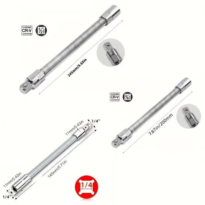 🔥Last Day 50% OFF🔥2026 Hot Sale💖1/2 Inch 35cm Socket Ratchet Wrench Set - 3 Bendable Shafts, Wrench Extender Tool, Connecting Rod