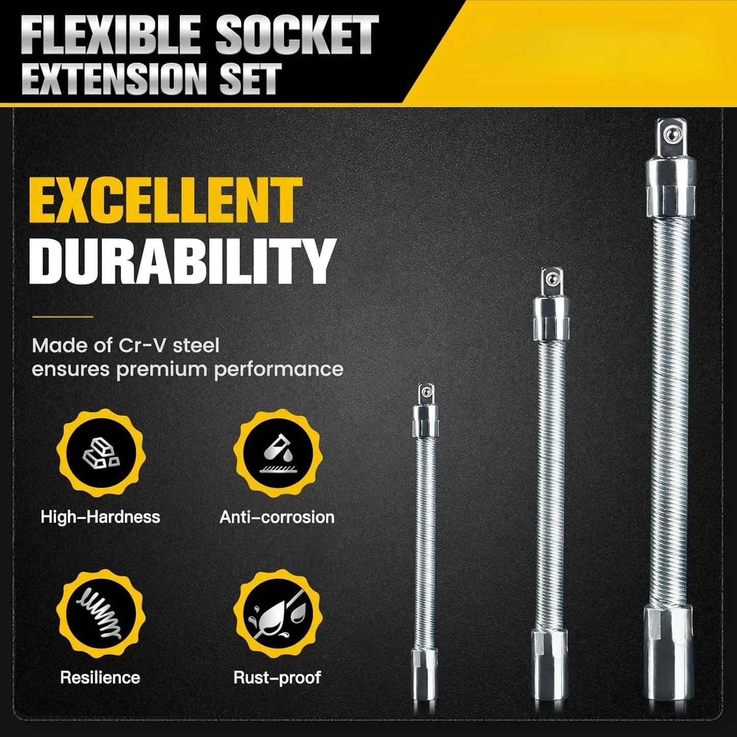 🔥Last Day 50% OFF🔥2026 Hot Sale💖1/2 Inch 35cm Socket Ratchet Wrench Set - 3 Bendable Shafts, Wrench Extender Tool, Connecting Rod