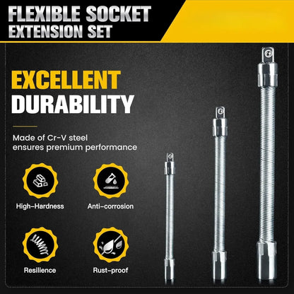 🔥Last Day 50% OFF🔥2026 Hot Sale💖1/2 Inch 35cm Socket Ratchet Wrench Set - 3 Bendable Shafts, Wrench Extender Tool, Connecting Rod